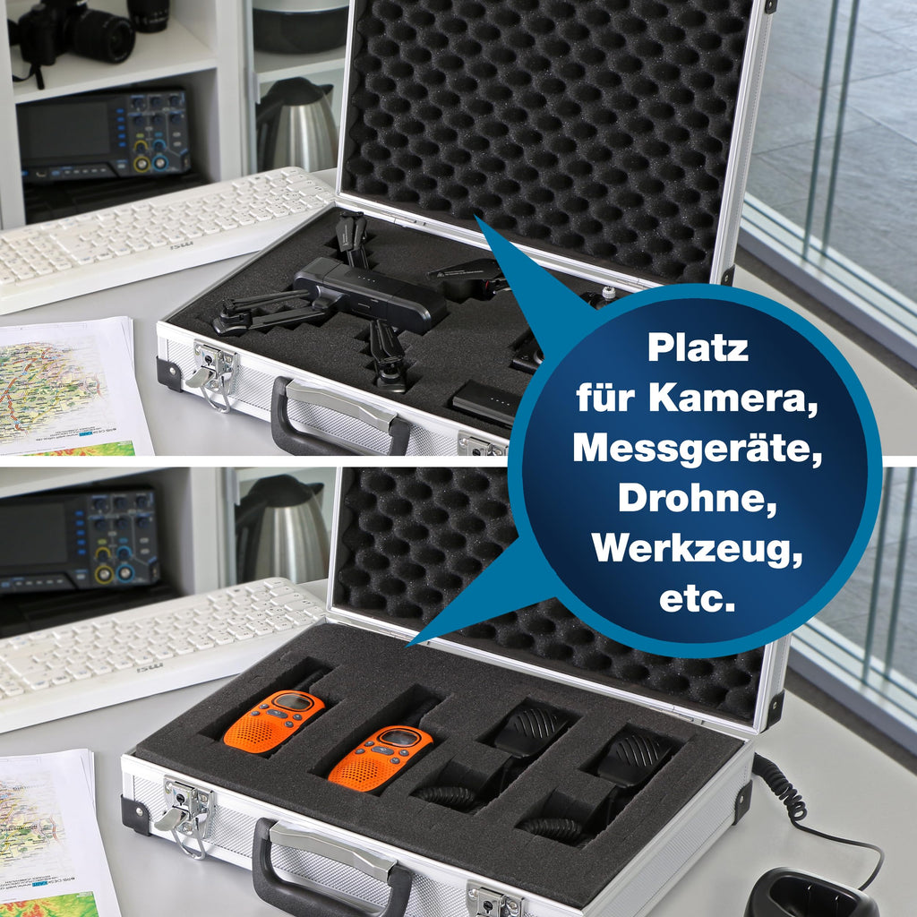 PeakTech Alukoffer P 7260 – abschließbarer Universal-Transportkoffer mit Würfelschaumstoff – tragbarer Fotokoffer – robuster Alu Koffer mit Schutz vor Regen und Staub – groß (370 x 230 x 80mm)