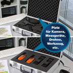 PeakTech Alukoffer P 7260 – abschließbarer Universal-Transportkoffer mit Würfelschaumstoff – tragbarer Fotokoffer – robuster Alu Koffer mit Schutz vor Regen und Staub – groß (370 x 230 x 80mm)