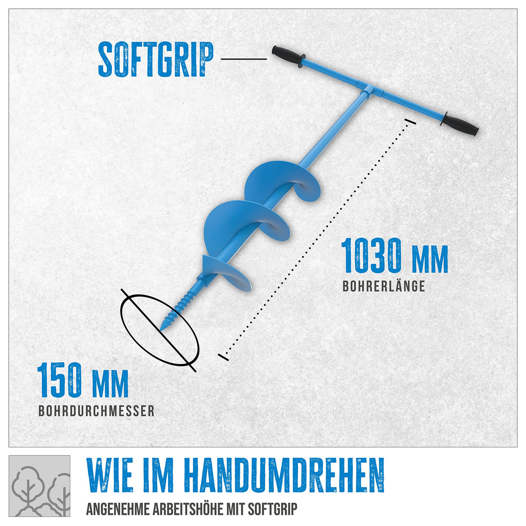 Güde Handerdbohrer GH 150 (Gesamtlänge 104 cm, ø 15 cm, für das Setzen von Zaunpfählen, Einpflanzungen etc, rutschfeste Handgriffe, großer Quergriff aus Metall für optimale Kraftübertragung)