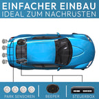 VSG24 Premium Einparkhilfe hinten zum nachrüsten am Auto, PDC Parksensoren hinten mit Stecksystem für einfachste Montage Rückfahrwarner mit Lautsprecher & 4 Sensoren Parkhilfe Nachrüstsatz Silber