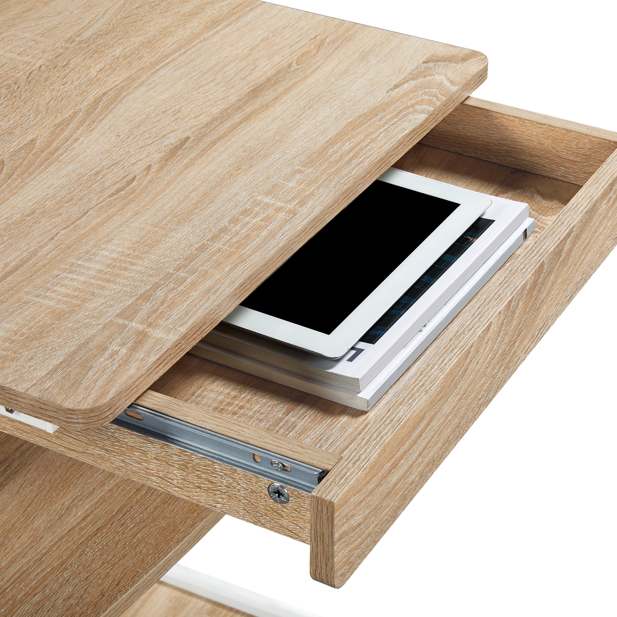 Yaheetech Schreibtisch Computertisch Büromöbel PC Tisch Bürotisch Arbeitstisch aus Holz und Stahl mit Ablage und Schublade 79 x 56 x 51cm