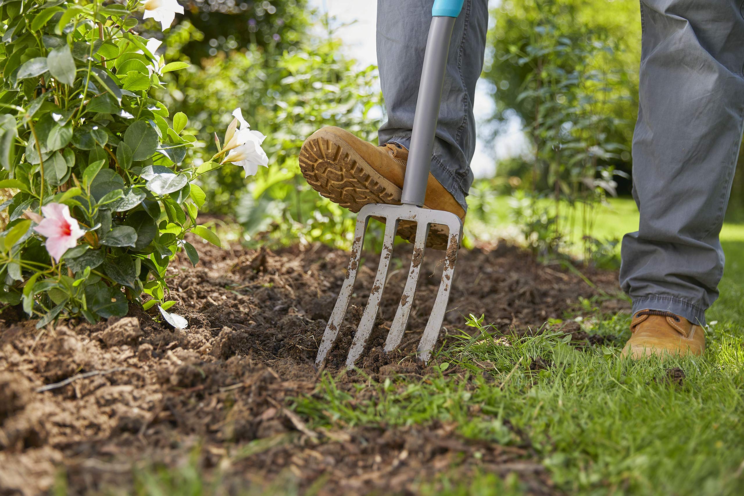 Gardena ErgoLine Spatengabel: Grabegabel zum Umgraben und Auflockern, gehärteter Qualitätsstahl mit Beschichtung, ergonomischer D-Griff (17013-20)