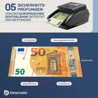 Detectalia D7T+, Falschgeldprüfer, getestet für EUR, GBP, USD, mit 5 Fälschungsprüfungen, mit Alarm, TFT-Display, EZB-Zertifiziert