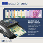 Detectalia D7T+, Falschgeldprüfer, getestet für EUR, GBP, USD, mit 5 Fälschungsprüfungen, mit Alarm, TFT-Display, EZB-Zertifiziert