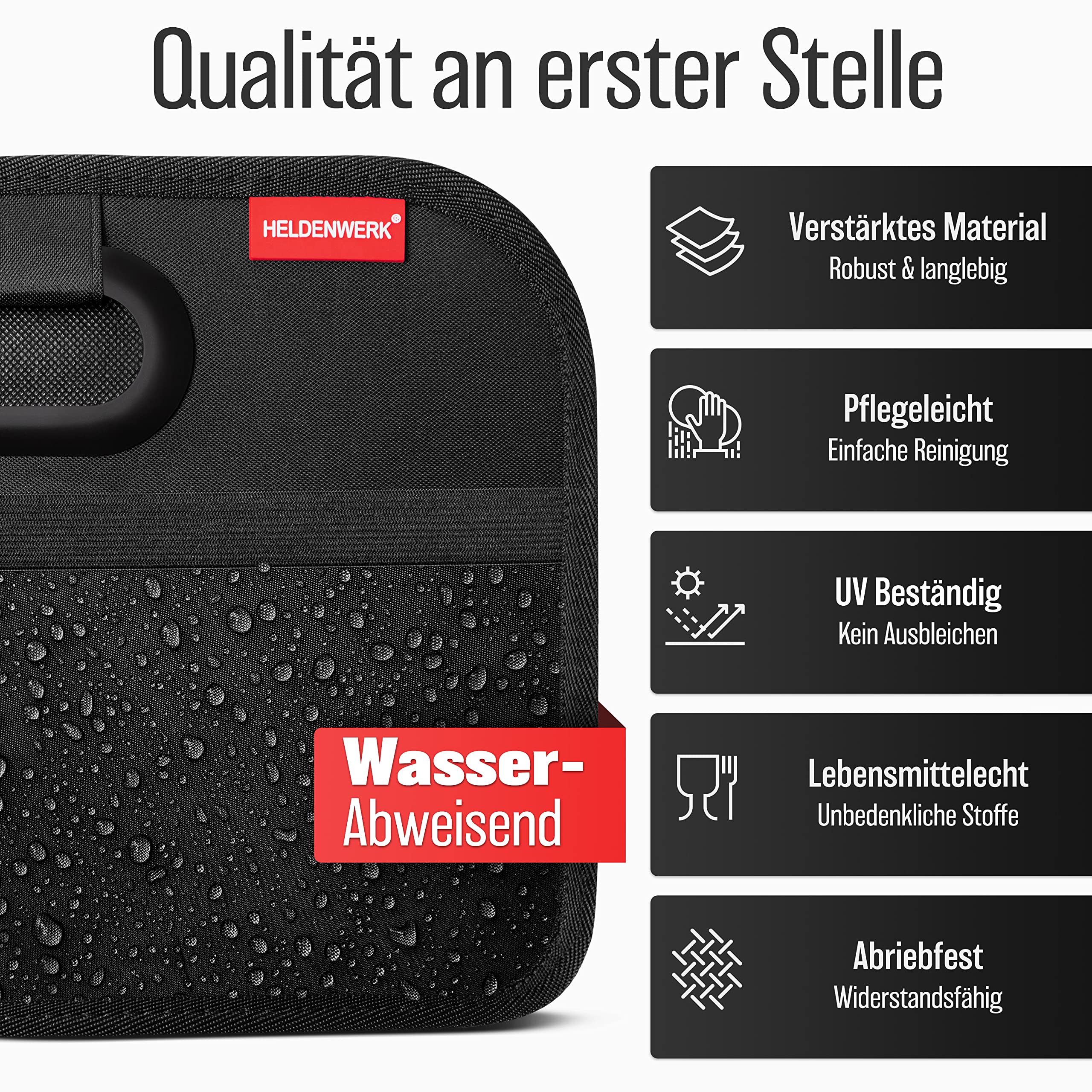 HELDENWERK Kofferraumtasche faltbar mit Anti-Rutsch-Klett - Kofferraum-Organizer, Auto Faltbox, Einkaufstasche - verstärkt und stabil
