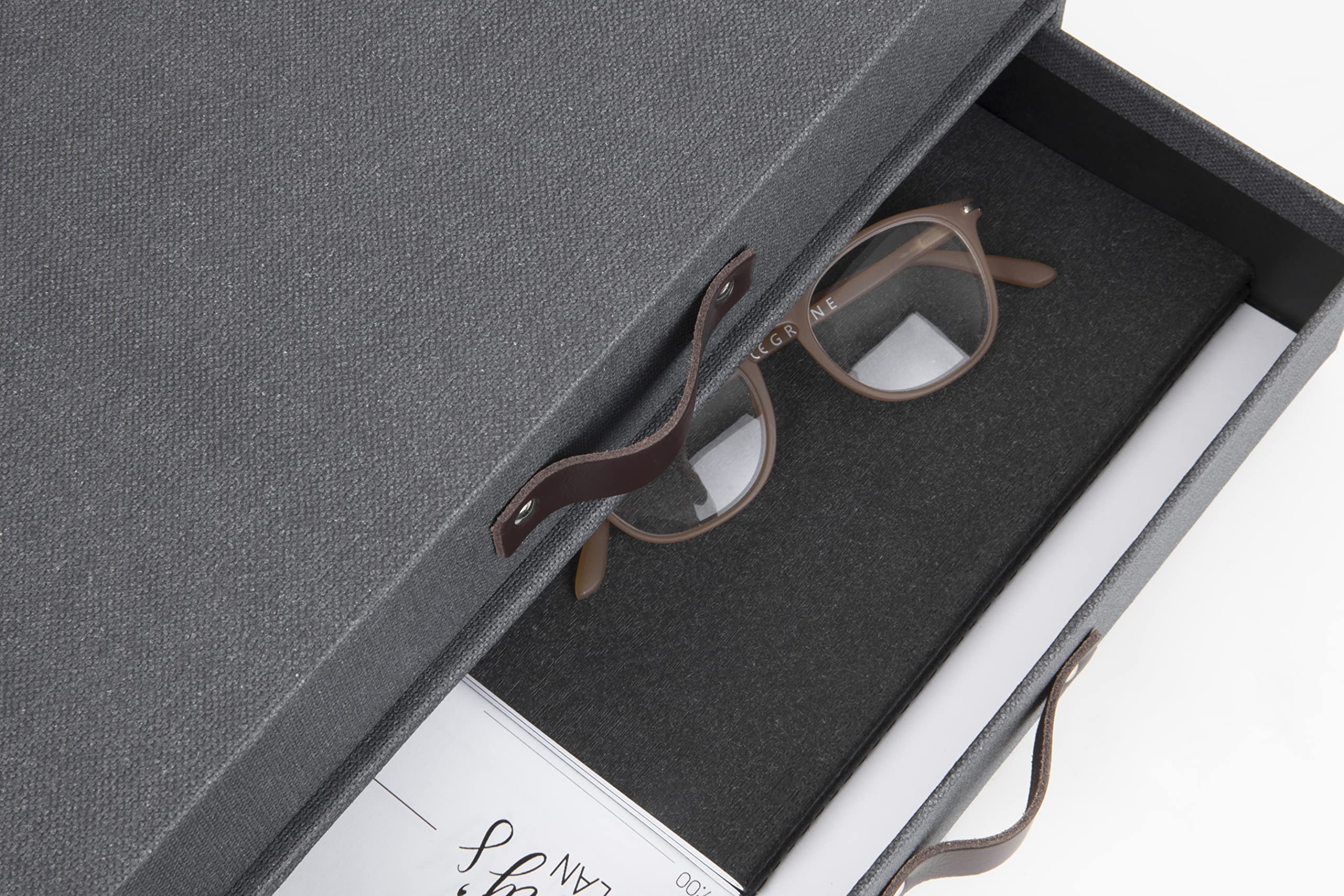 BIGSO BIRGER Schubladenbox – Aufbewahrungsbox mit 2 Schubladen – Schreibtisch Ablage für Dokumente & Bürobedarf – Ablagesystem aus recycelter Faserplatte und Papier – schwarz