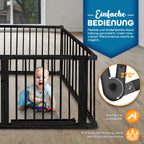 KIDUKU® 7,2 Meter Baby Laufgitter XXL klappbar inkl. Tür | Laufstall mit doppelter Sicherung | Absperrgitter für Kinder inkl. 8 Elementen | Krabbelgitter individuell formbar