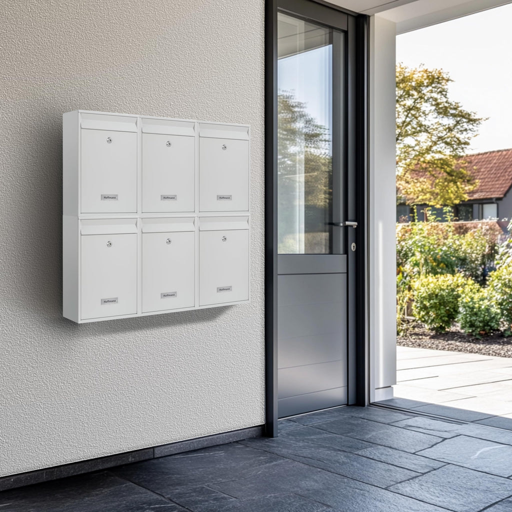 Zedelmaier Mehrfamilienhaus personalisiert 6er Briefkastensysteme DIN C4 Briefkastenanlage Briefkästen Wandbriefkasten Postkasten inkl. 4 Schlüsseln 26x35x8,5cm Weiß XL