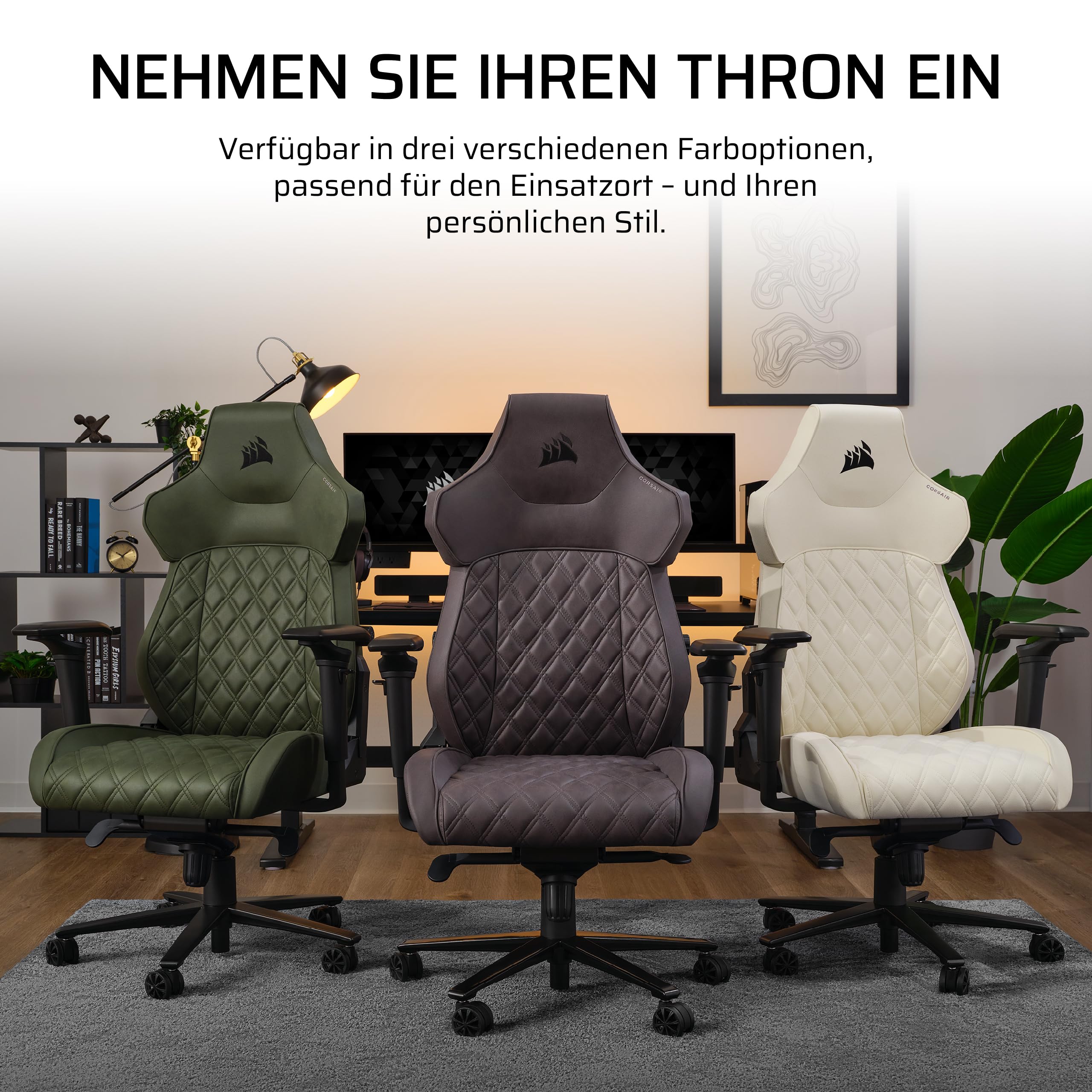 Corsair TC500 Luxe Gaming-Stuhl – Hochwertiger Atmungsaktiver Stoff – Breite Sitzfläche – In Fünf Richtungen Verstellbare Armlehnen – Verstellbare Lendenstütze – Neigung von 90–160 Grad – Schatten