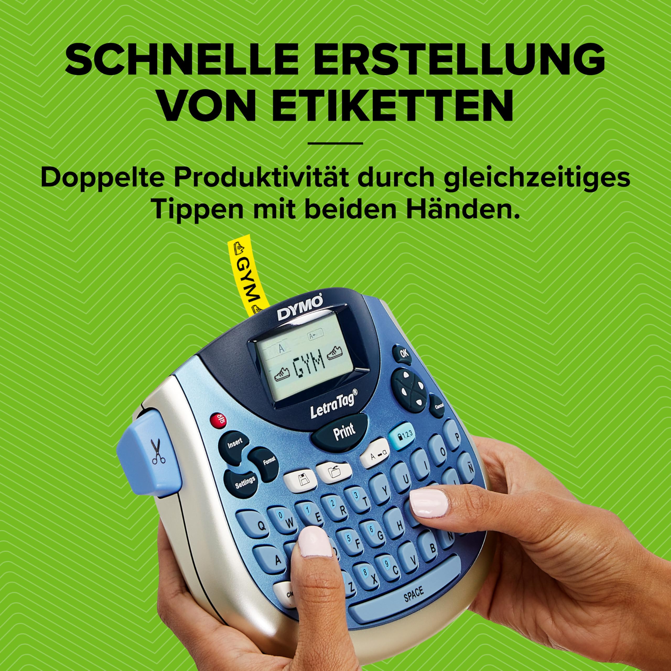 YMO LetraTag LT-100T Beschriftungsgerät | Tragbares Etikettiergerät mit QWERTZ Tastatur | silber | Ideal fürs Büro oder zu Hause