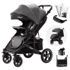 Daliya® Rapidy Buggy Kinderwagen 0-36 Monate Sportwagen mit Liegeposition Wickeltasche, Winterfußsack, Ess- & Spieltisch und mehr (Dunkelgrau - Schwarz)