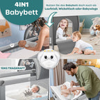 Kidiz® Babybett Reisebett Kinderreisebett klappbar mit Matratze & Räder 120x60, Seiteneingang, Wickelauflage, Moskitonetz & Tragetasche Baby Beistellbett Kinderbett ab Geburt bis 15 kg Grau