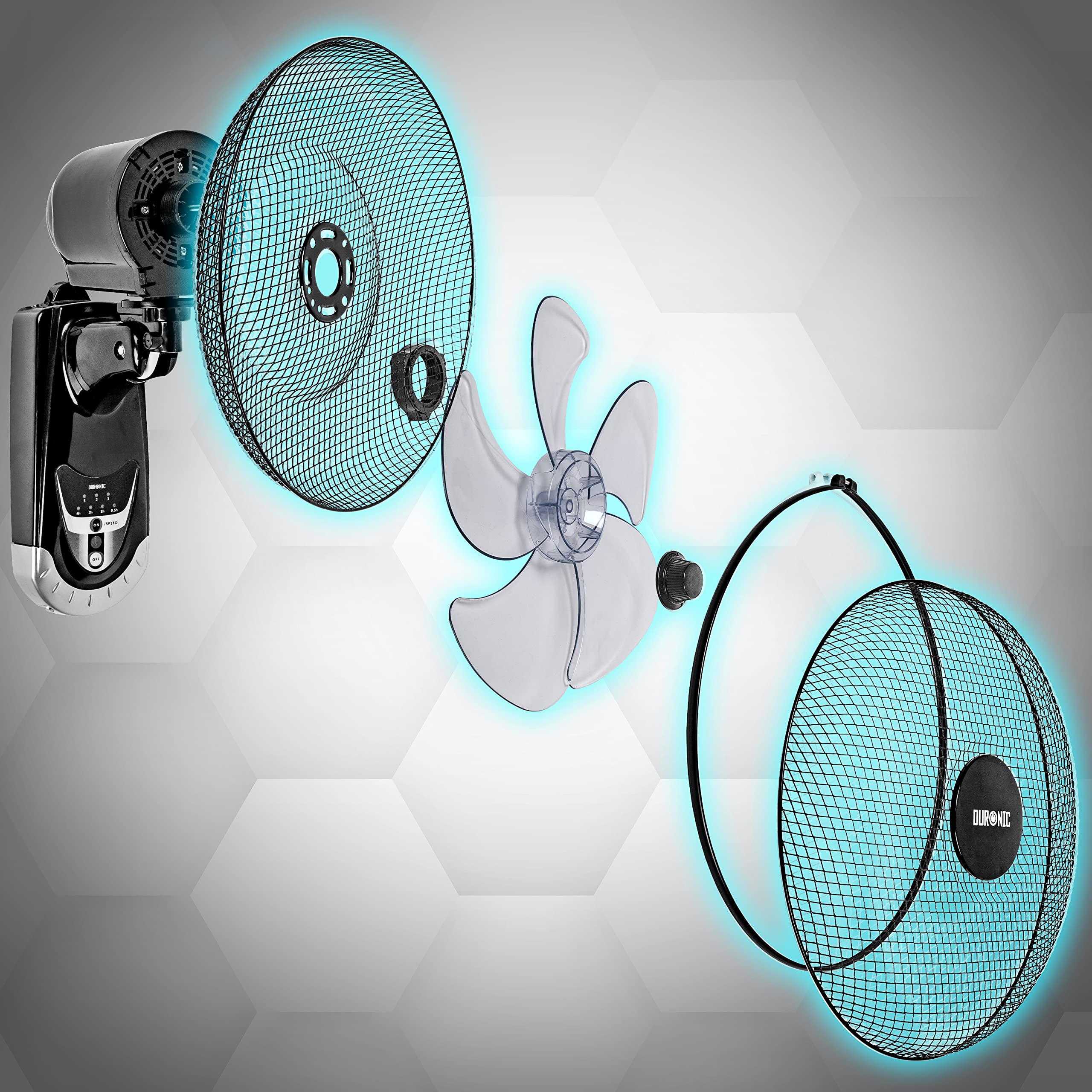 Duronic FN55 BK Wandventilator 60W | Durchmesser 40 cm | Ventilator mit Timer und Fernbedienung | 3 Geschwindigkeiten | Kompakter und leiser Raumventilator für die Wand | Oszillierender Wandlüfter