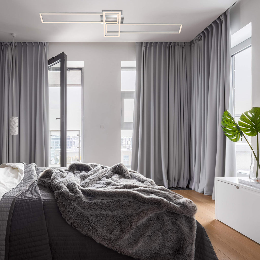 BRILONER - LED Deckenlampe mit Fernbedienung, dimmbar, einstellbar von warmweiß bis neutralweiß, LED Lampe, Deckenleuchte, Wohnzimmerlampe, Schlafzimmerlampe, Küchenlampe, 110x35x10 cm, Chrom-Alu