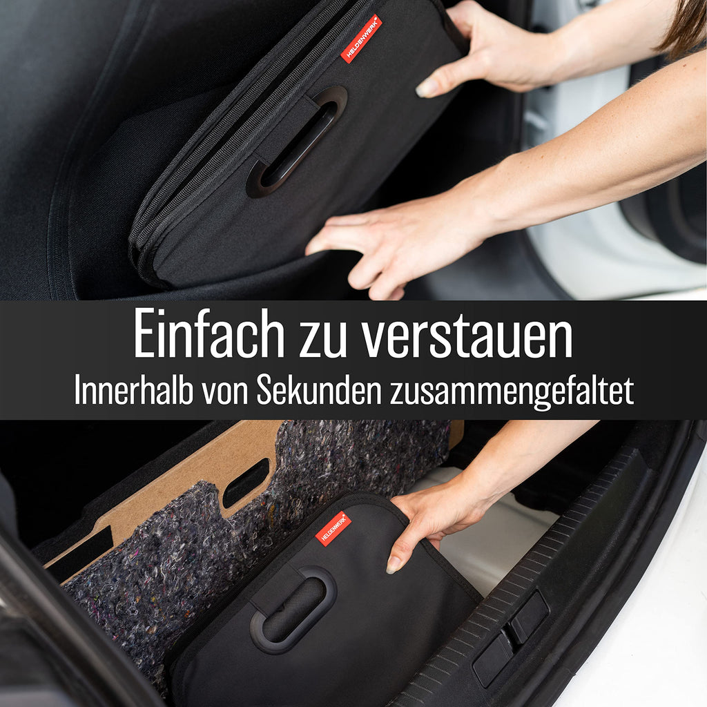 HELDENWERK Kofferraumtasche faltbar mit Anti-Rutsch-Klett - Kofferraum-Organizer, Auto Faltbox, Einkaufstasche - verstärkt und stabil