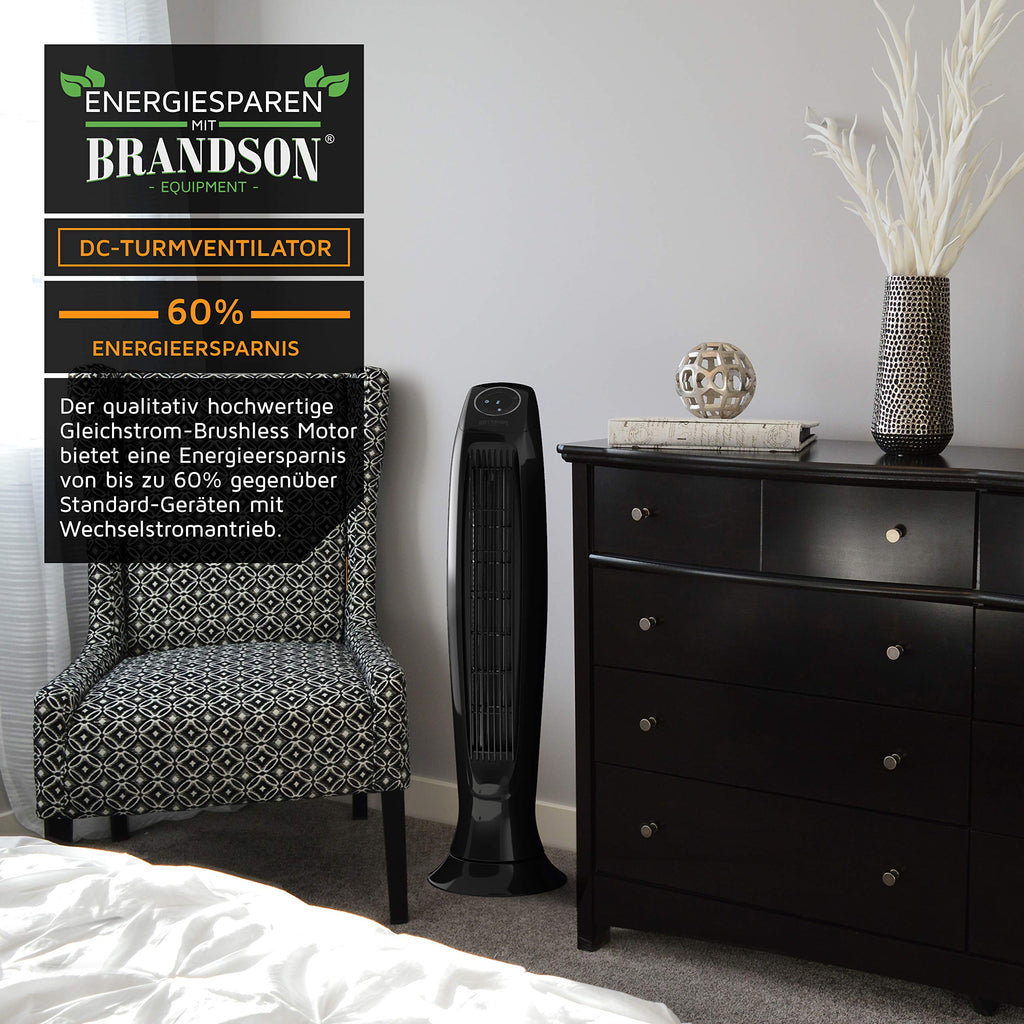 Brandson - Turmventilator Silent ECO Green - Preisträger 2025-9 Geschwindigkeitsstufen - DC Standventilor mit Fernbedienung - Oszillation - Ventilator mit Timer - sehr leise - energiesparend