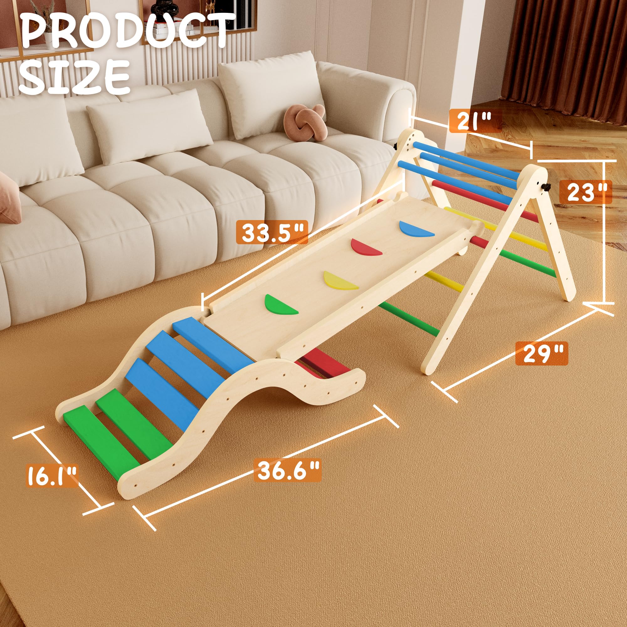 Montessori Indoor Spielset: 7-in-1 Klettergerüst mit Rutsche, Bogen & Matte für Kleinkinder und Kinder (1-3 Jahre) (Colorful)
