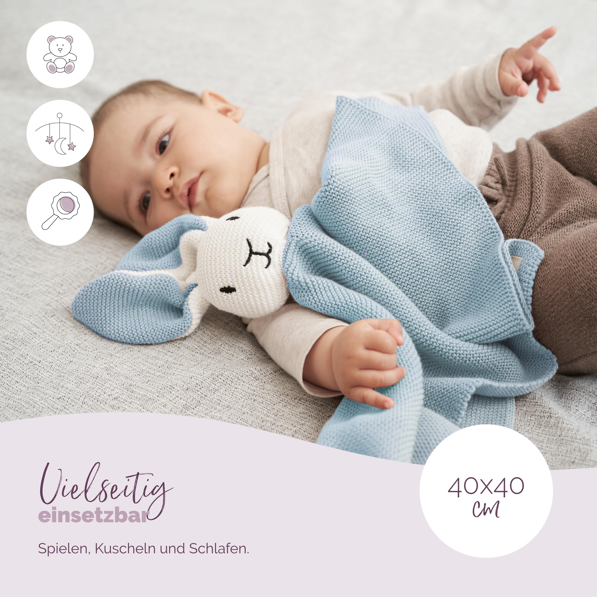 Livella Kuscheltuch „Hase“ mit Söckchen - Reine Bio-Baumwolle – Premium Schmusetuch, Kuscheldecke, Schmusedecke, Strickdecke - Samtweich & atmungsaktiv - Oeko-TEX® Standard 100 und GOTS Zertifiziert