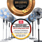 Brandson - DC Standventilator energiesparend ECO - Fernbedienung - Brushless Silent Motor, sehr leise – Preisträger 2025-80° Oszillation - Ventilator Timer – 12 Stufen - LED Display