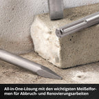 Original Einhell 3-tlg. SDS Max Meißel-Set, 400 mm (mit Spitzmeißel, 20 mm breitem Flachmeißel, und 40 mm breitem Spatmeißel aus langlebigem 40Cr Stahl für Abbruch- und Renovierungsarbeiten)