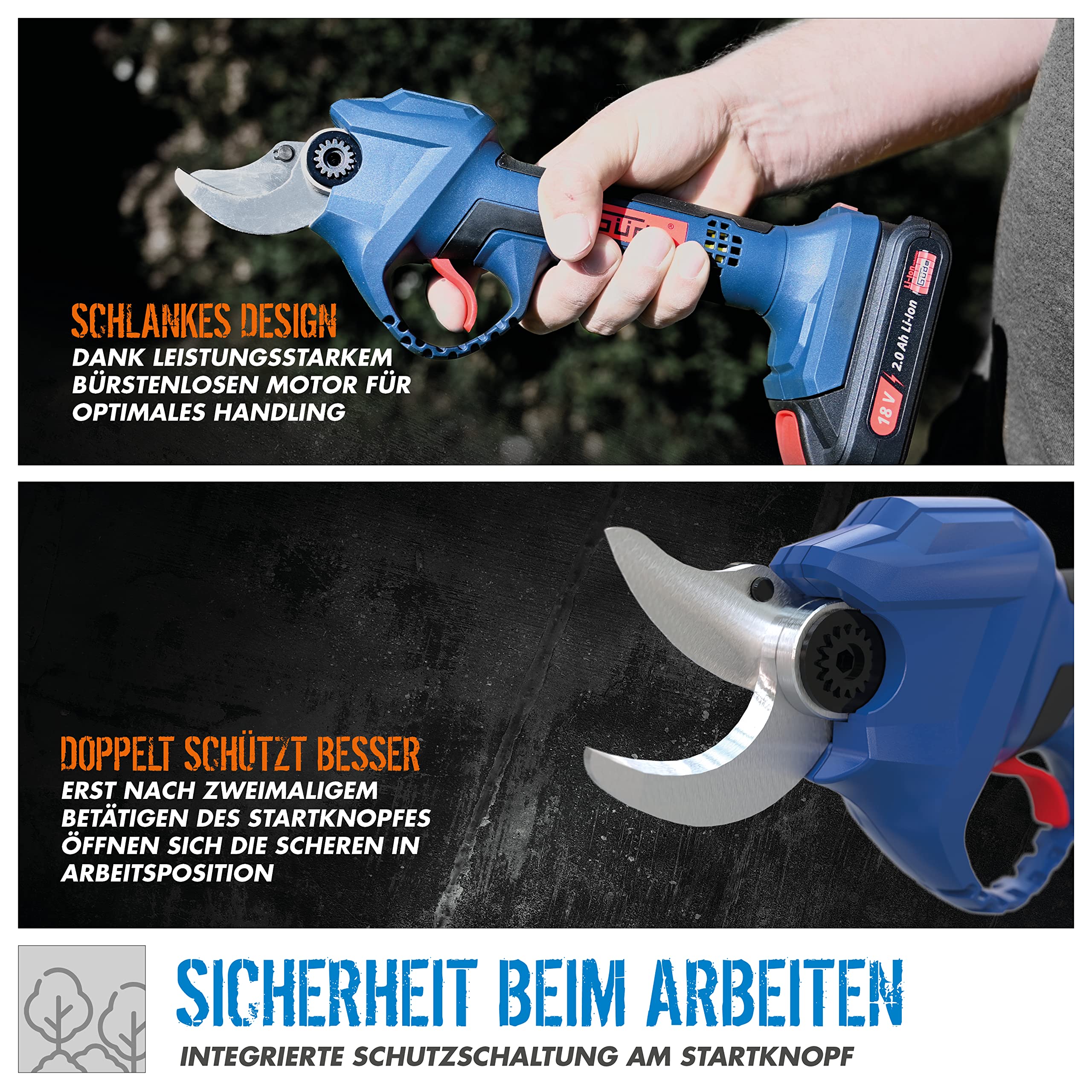Güde Akku Astschere ASC 18-0 (Easy-Energy-Exchange Brushless Series, Lithium Ionen, 18 V, bis 30 mm Aststärke, hochwertige Bypass-Klingen, Sicherheitsschalter, ohne Akku und Ladegerät)