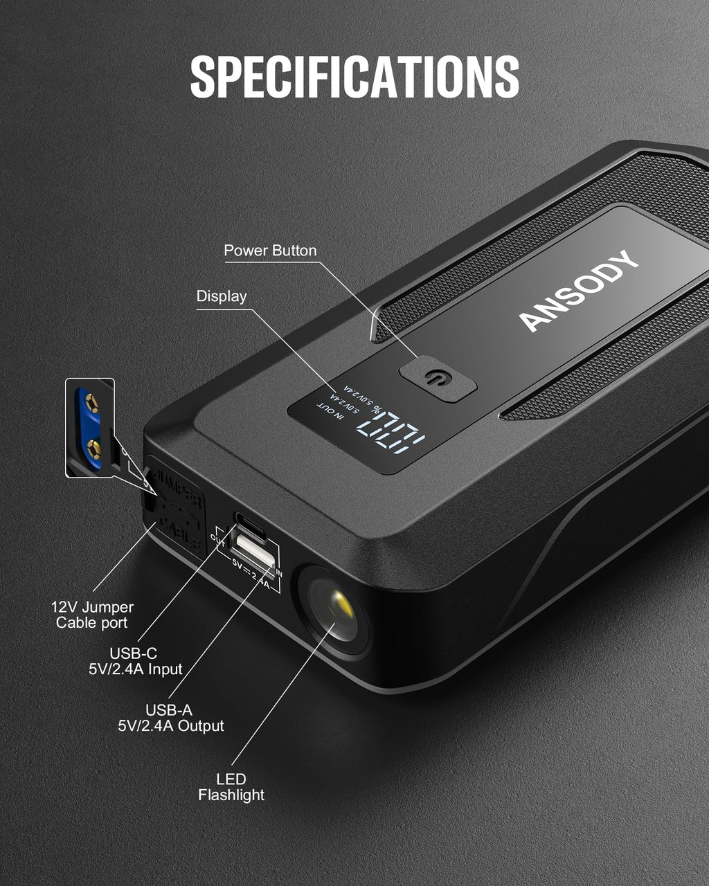 Ansody 3000A Starthilfe Powerbank PKW Mit HochleistungsStarthilfeMitKraftvollemStart LED