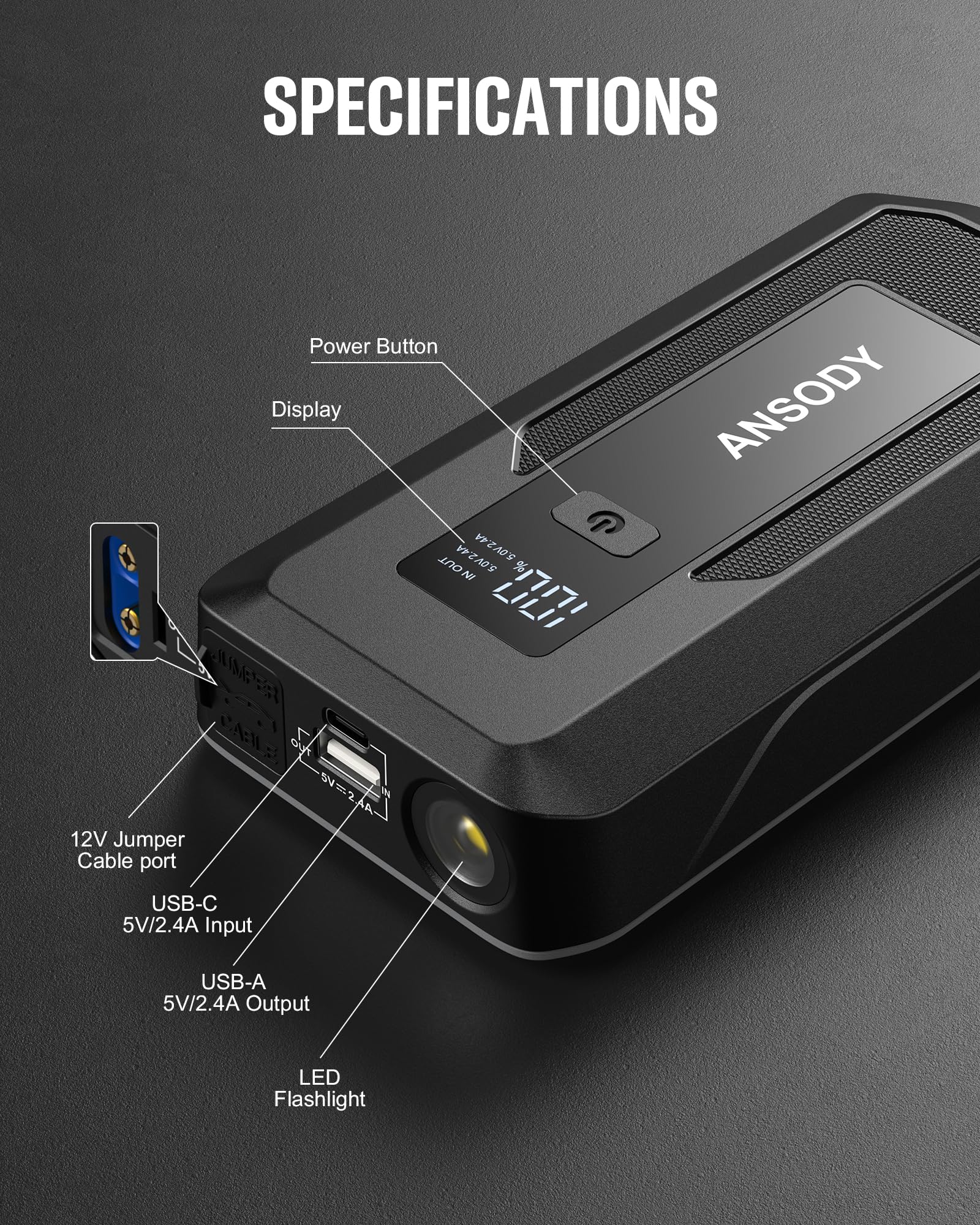 Ansody 3000A Starthilfe Powerbank PKW Mit HochleistungsStarthilfeMitKraftvollemStart LED