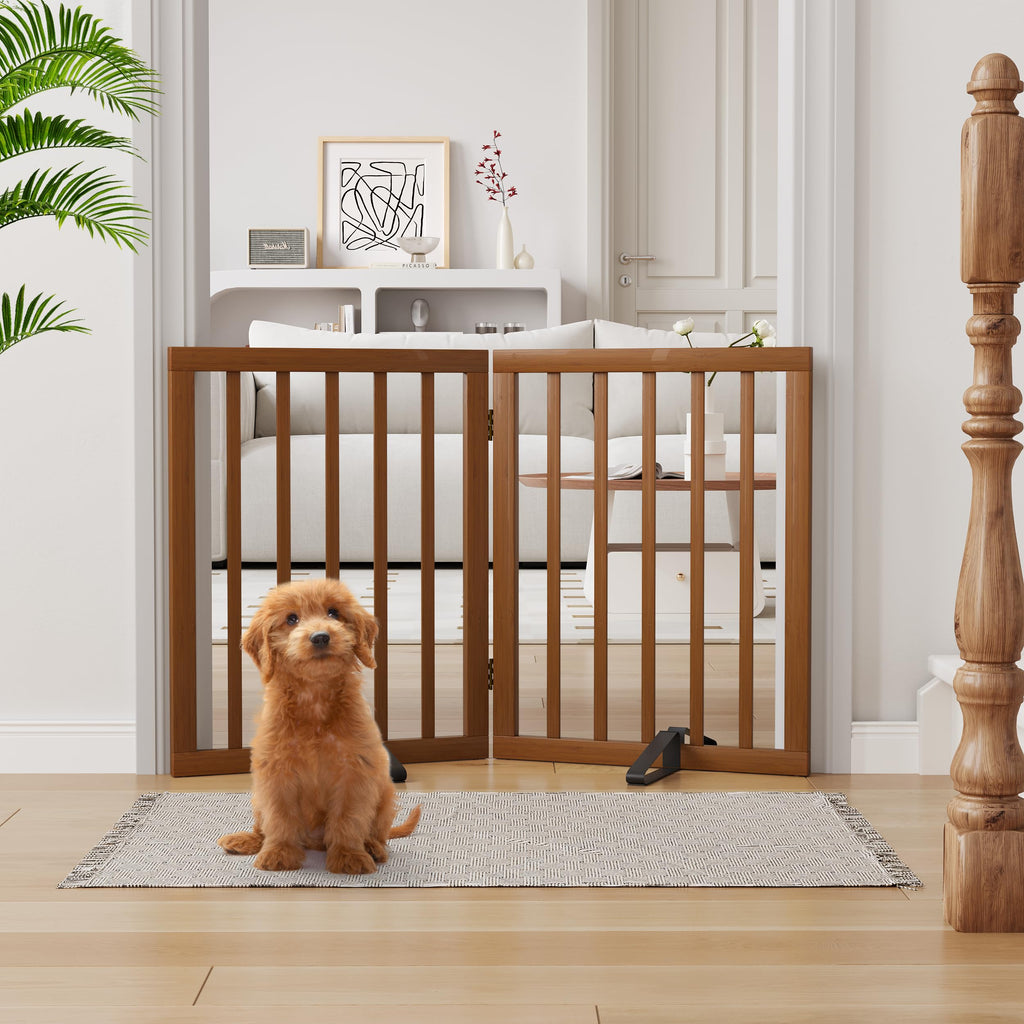 Semiocthome Freistehendes Haustiergitter mit 2 Ständern, Bambus-Hundegitter für Türen, Hundegitter für das Haus, Welpengitter für Treppen, Faltbarer Sicherheitszaun, 61 cm Höhe, 2 Paneele, komplett