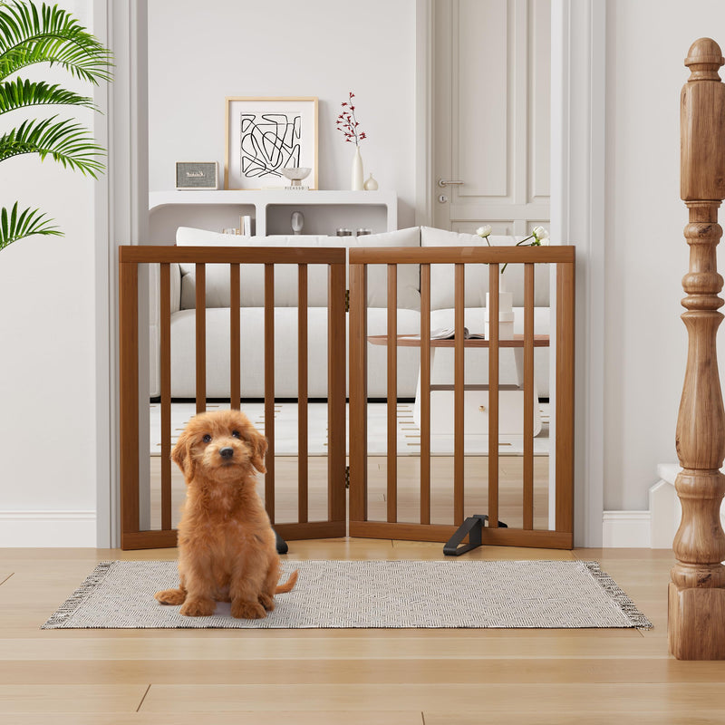 Semiocthome Freistehendes Haustiergitter mit 2 Ständern, Bambus-Hundegitter für Türen, Hundegitter für das Haus, Welpengitter für Treppen, Faltbarer Sicherheitszaun, 61 cm Höhe, 2 Paneele, komplett