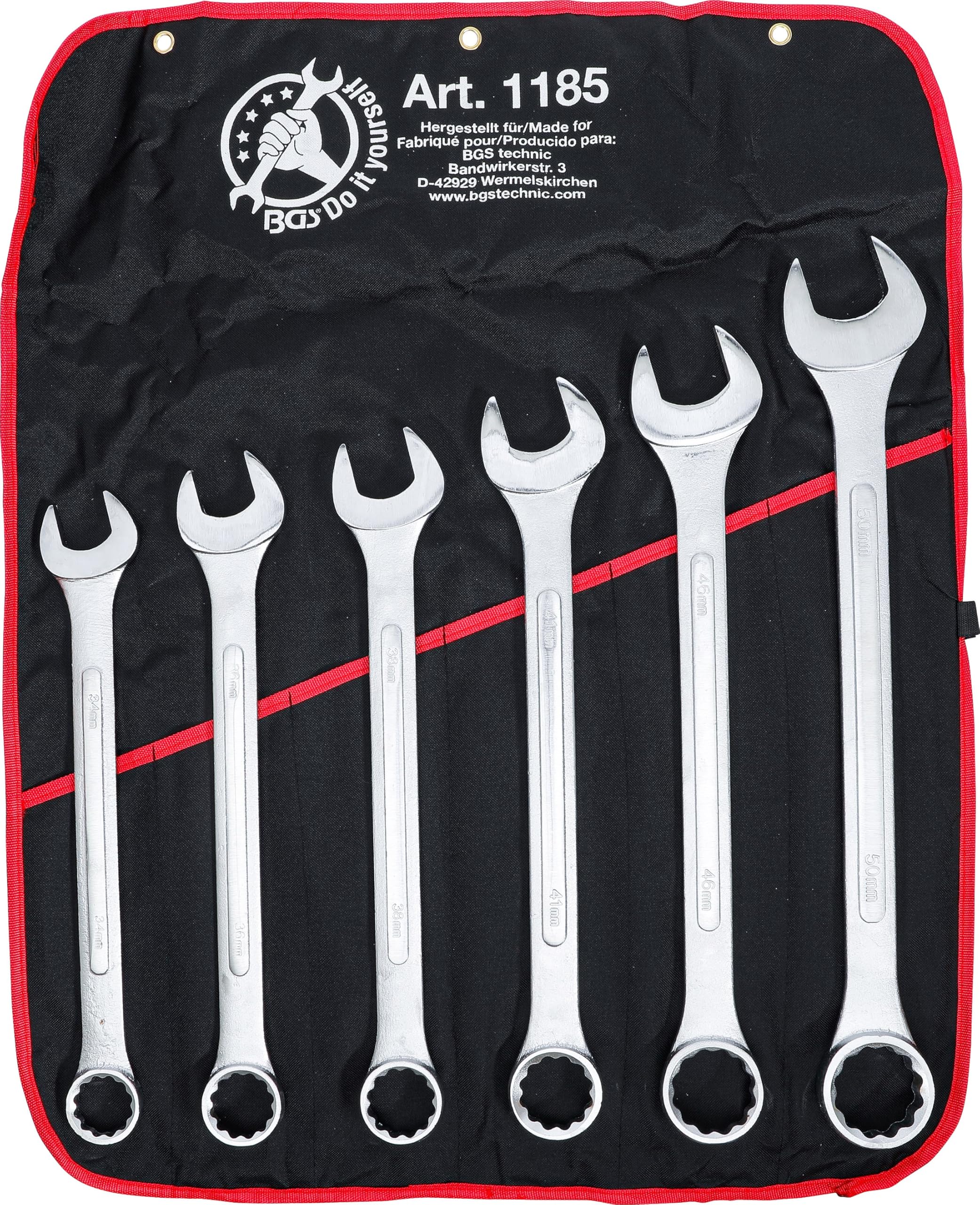 BGS Diy 1185 | Maul-Ringschlüssel-Satz | 6-tlg. | XXL | SW 34 - 50 mm | inkl. Tetron-Rolltasche