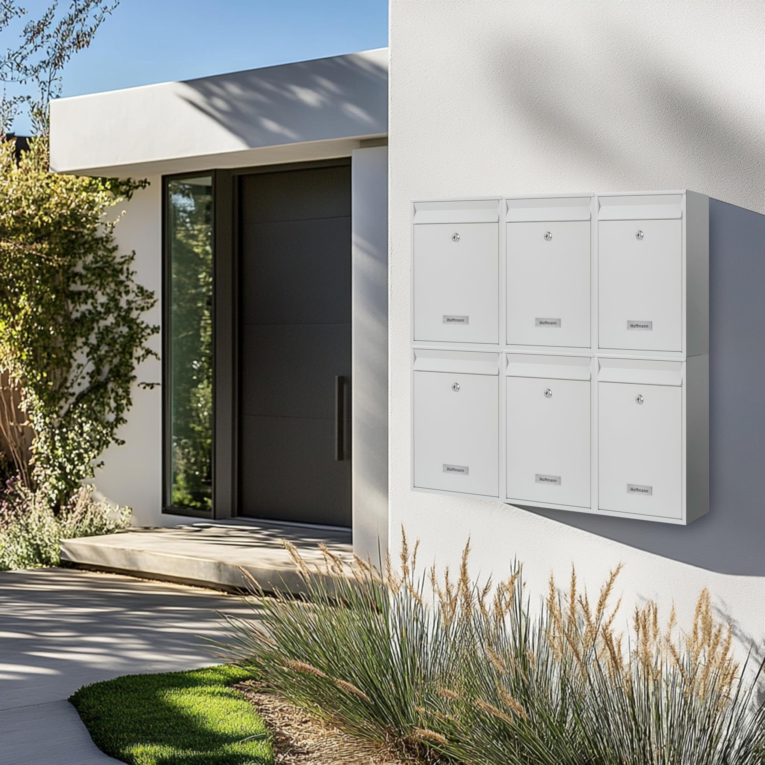 Zedelmaier Mehrfamilienhaus personalisiert 6er Briefkastensysteme DIN C4 Briefkastenanlage Briefkästen Wandbriefkasten Postkasten inkl. 4 Schlüsseln 26x35x8,5cm Weiß XL