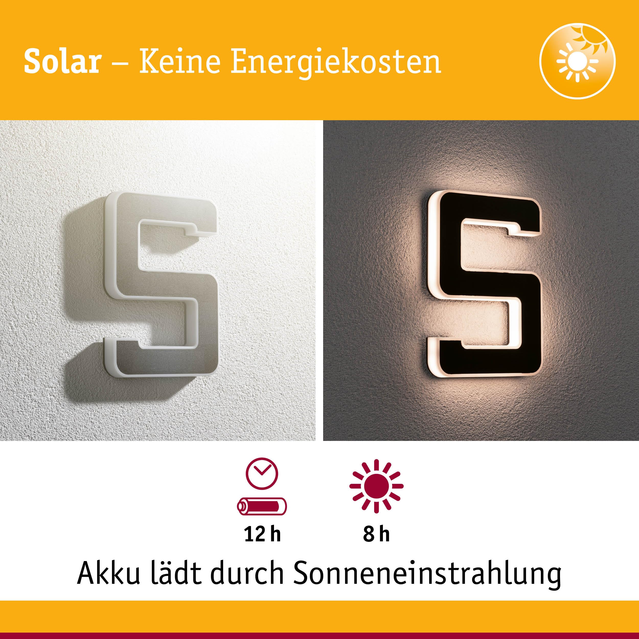 Paulmann 79846 LED Solar Hausnummer 5 IP44 Warmweiß Akku wechselbar incl. 1x0,2 Watt Solarleuchte Schwarz Solarlampe Kunststoff Solarlicht 3000 K