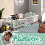 CADANI Timi Bodenbett 90x200 cm, bis 200 kg belastbar, Rausfallschutz abnehmbar, Montessori Kinderbett aus Kiefer Massivholz inkl. Roll-Lattenrost, Weiss