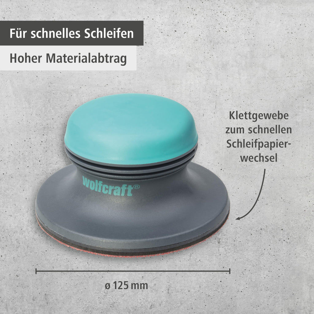 wolfcraft Flächenschleifer I 5894000 I mit Klettgewebe zum schnellen Schleifpapierwechsel I Ø 125 mm I für schnelles Schleifen - Made in Europe