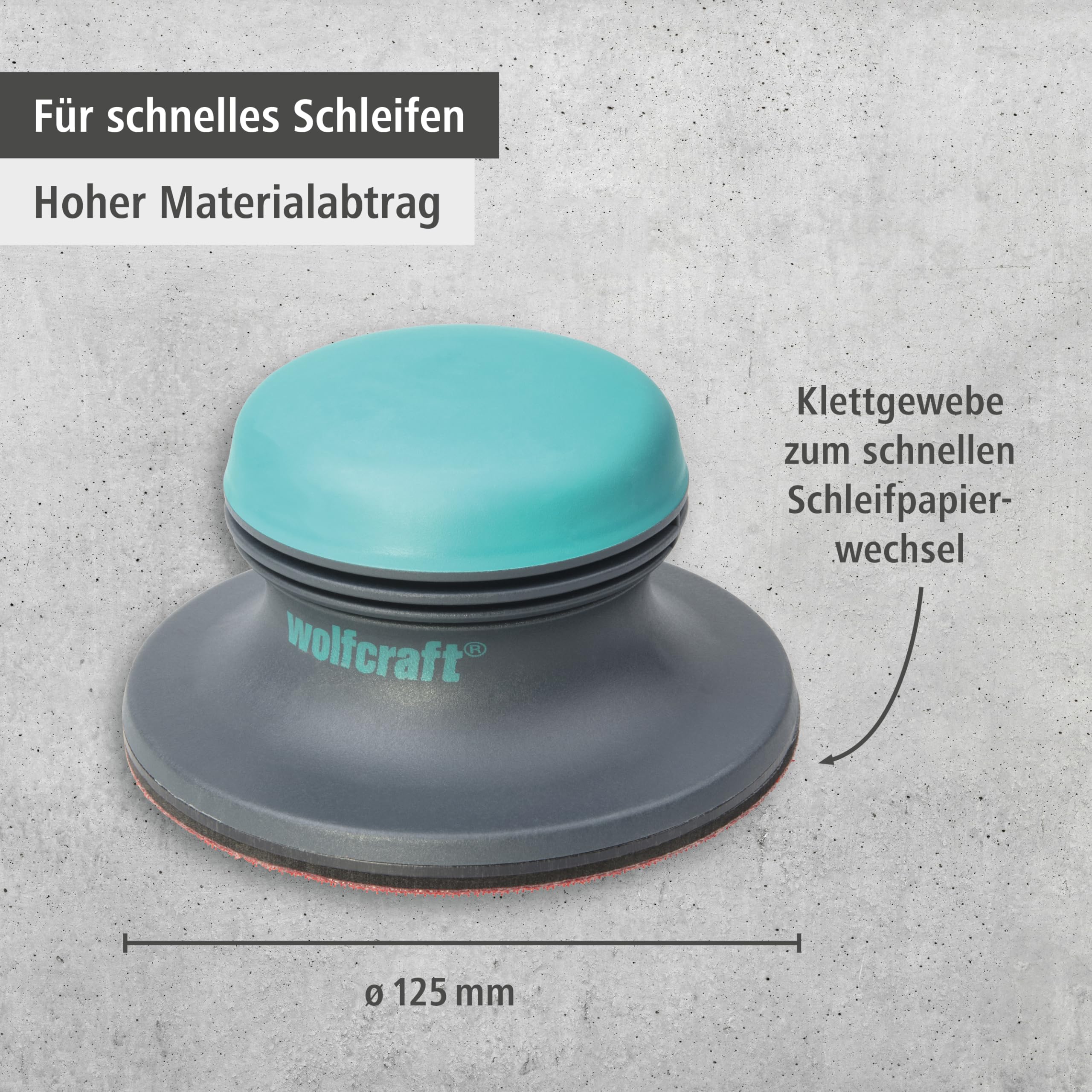 wolfcraft Flächenschleifer I 5894000 I mit Klettgewebe zum schnellen Schleifpapierwechsel I Ø 125 mm I für schnelles Schleifen - Made in Europe