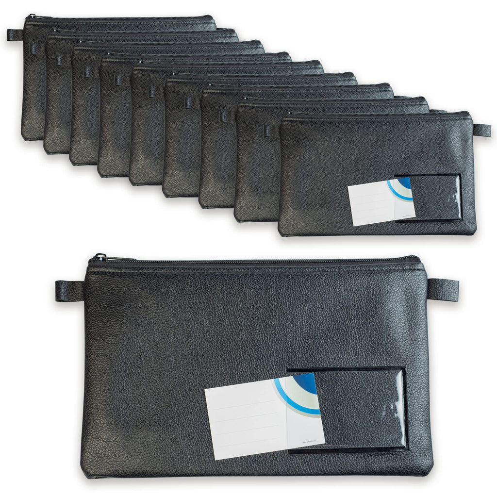 10-er Pack effektivo Banktasche mit Reißverschluss und Fenster zur Beschriftung, Kunstleder schwarz passend für Dokumente bis A5