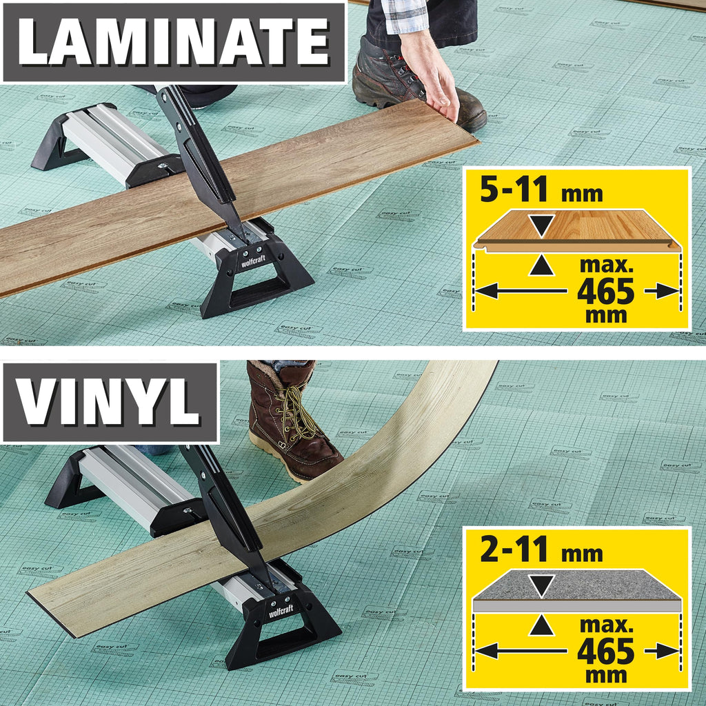 wolfcraft Projekt-Set „Vinyl & Laminat verlegen“ - 8638000 - Profi-Schneider für Vinyl und Laminat und 30 hochwertige Universal-Keile - Staubfreies Schneiden, Einfacher Zuschnitt