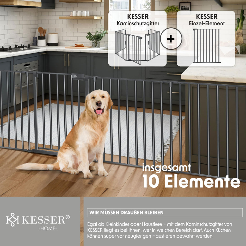 KESSER® Kaminschutzgitter mit Tür 600 cm Metall Ofenschutzgitter Laufgitter Laufstall Absperrgitter Tierschutzgitter Türschutzgitter für Kinder-Sicherung, 10-teilig Elemente (je 60 x 75 cm) Anthrazit