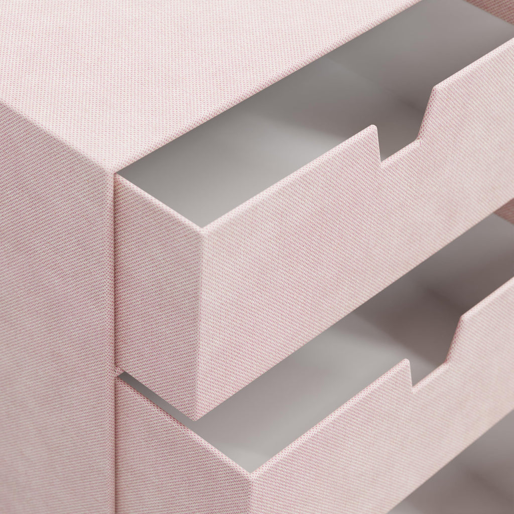 BIGSO INGRID Schubladenbox für Dokumente und Bürobedarf – Schreibtisch Organizer mit 3 Schubladen – Ablagesystem aus 100% recycelter Faserplatte und Papier in Leinenoptik – rosa