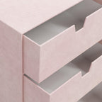 BIGSO INGRID Schubladenbox für Dokumente und Bürobedarf – Schreibtisch Organizer mit 3 Schubladen – Ablagesystem aus 100% recycelter Faserplatte und Papier in Leinenoptik – rosa