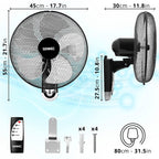 Duronic FN55 BK Wandventilator 60W | Durchmesser 40 cm | Ventilator mit Timer und Fernbedienung | 3 Geschwindigkeiten | Kompakter und leiser Raumventilator für die Wand | Oszillierender Wandlüfter