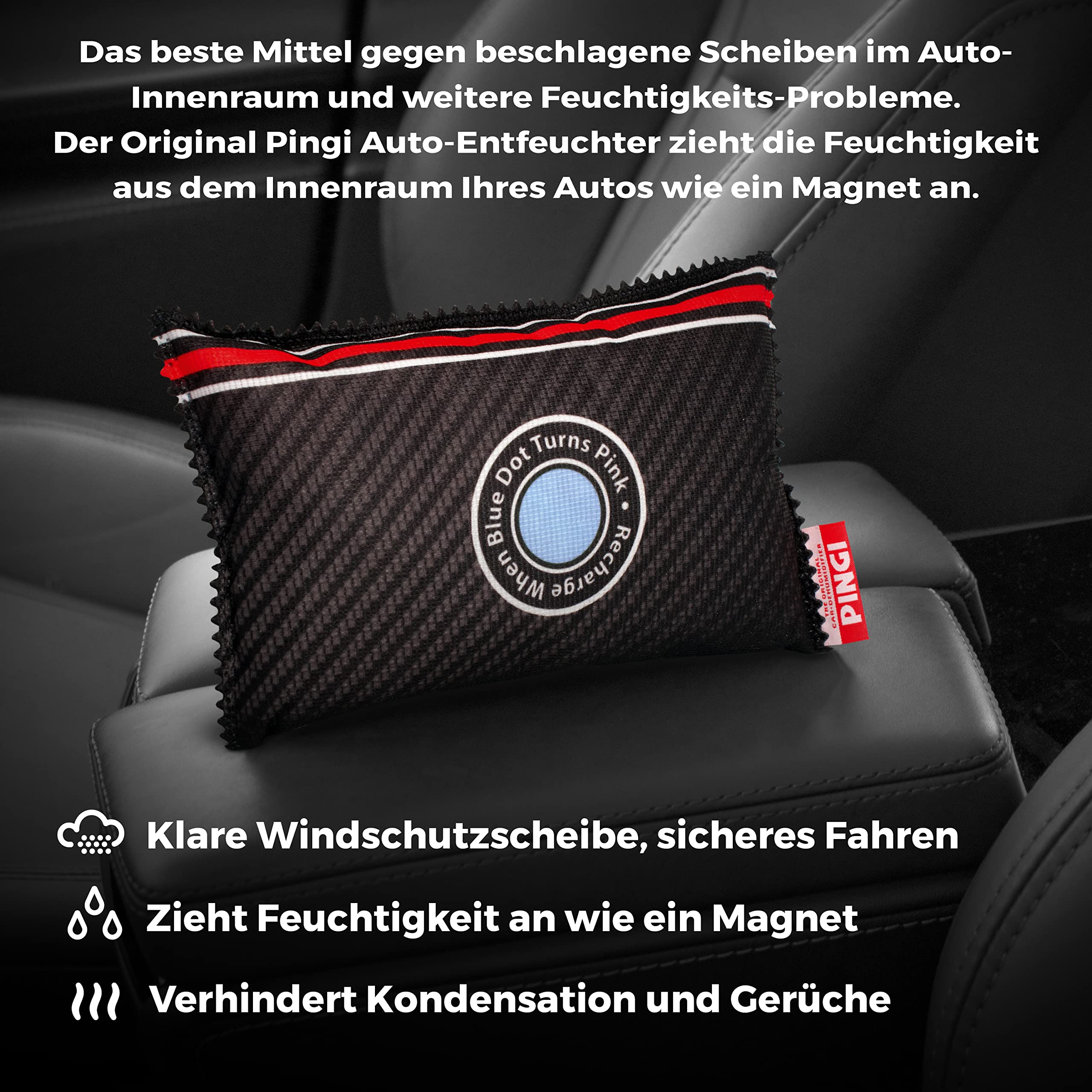 Pingi Wiederverwendbarer Auto Luftentfeuchter Beutel (1 x 300g) - Feuchtigkeit Kondensation Feuchtigkeitsabsorber für Auto & Zuhause, 100% Auslaufsicher & Wiederverwendbar, Mikrowelle