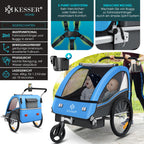 KESSER® Kinderfahrradanhänger Sport-RX 2in1 Jogger & Buggy 5-Punkt-Gurt Sicherheitsgurt 360° Vorderrad Kinderfahrradanhänger Reflektoren für 1-2 Kinder (max. 40 kg) Getränkehalter & Smartphonefach
