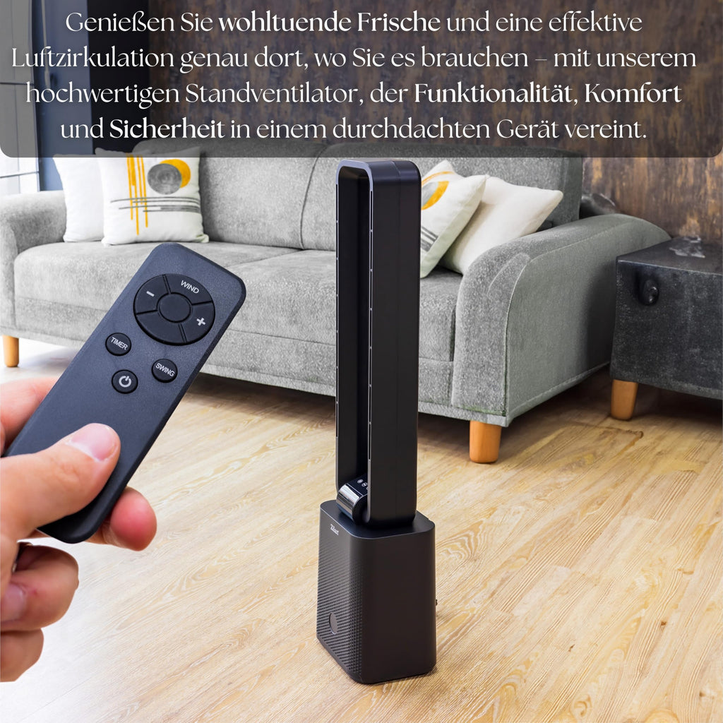 Zilan Turmventilator sehr leise mit Kühlung Standventilator mit Fernbedienung energiesparend oszillierend - Säulenventilator Aircooler Luftkühler Bodenventilator Tower Fan 12 Stufen (Venom Black)