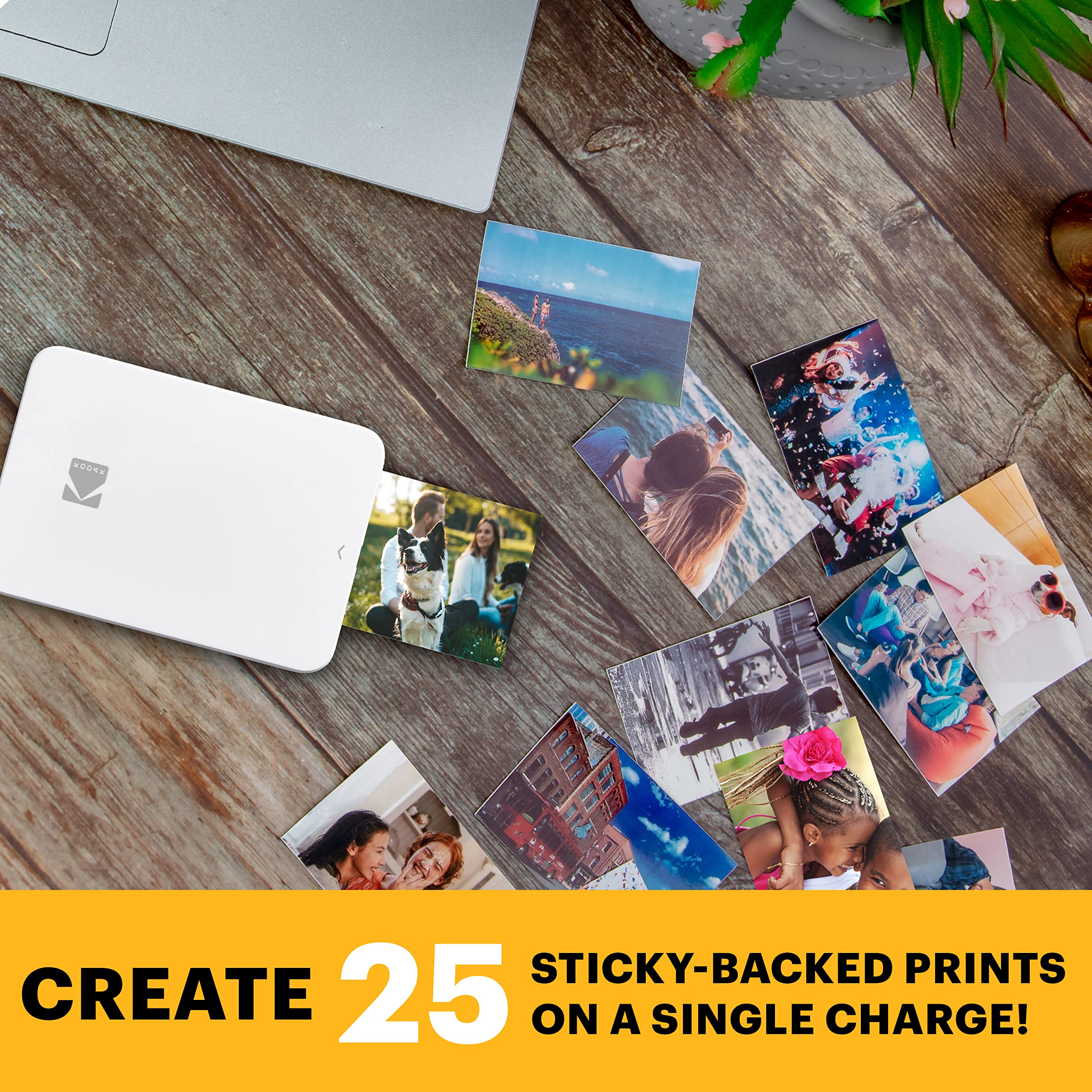 KODAK Step Slim Sofort-Smartphone-Fotodrucker - Tragbarer schlanker Farb-Mobilfotodrucker - Zink 2x3” Klebefotos - Drucken von iOS- & Android-Geräten via Bluetooth mit der Fun-App - Weiß