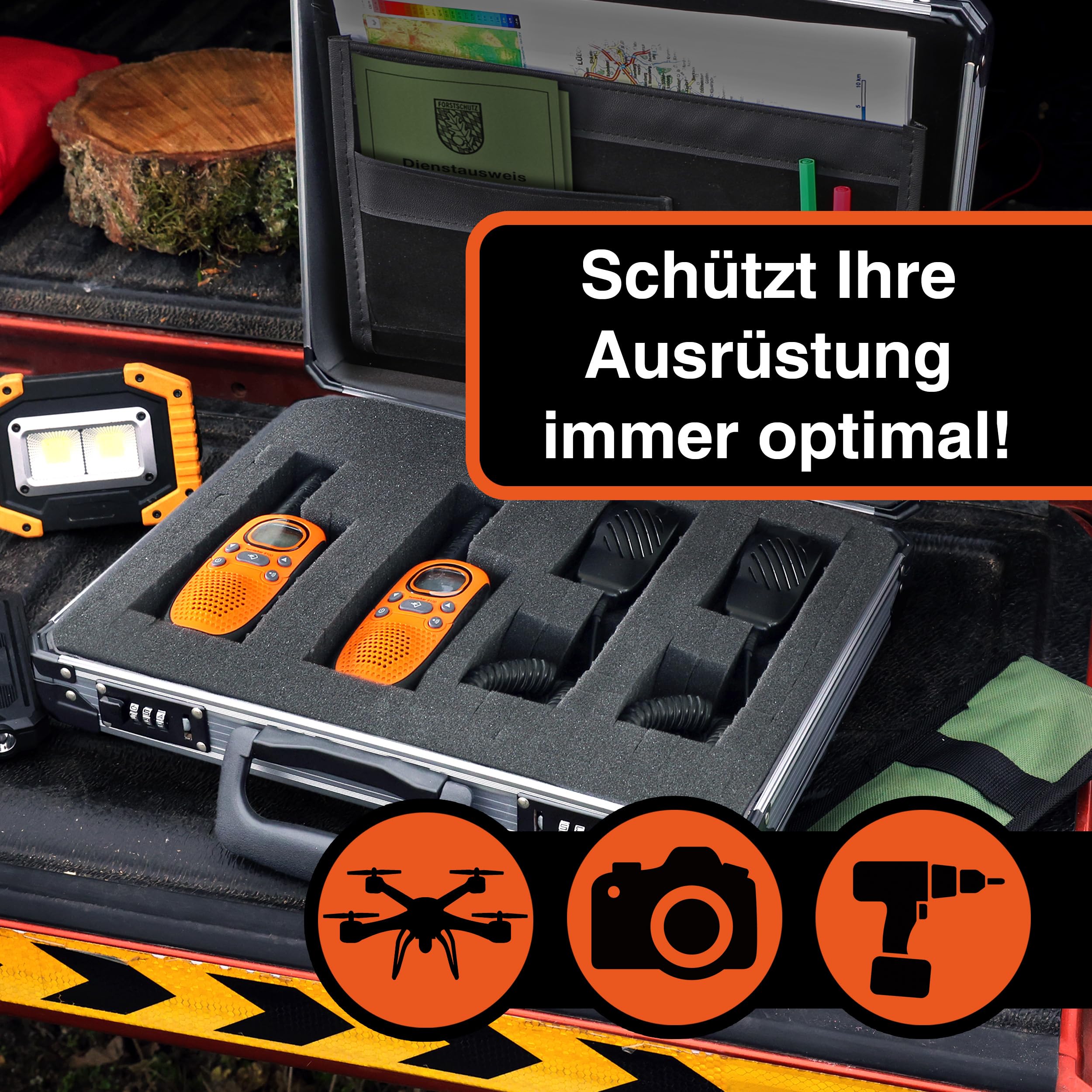 TitanCase M - Alukoffer 40x30x10 cm mit Würfelschaum, Universalkoffer, Drohnenkoffer, Pistolenkoffer, Werkzeugkoffer leer, mit Zahlenschloss, Titangrau