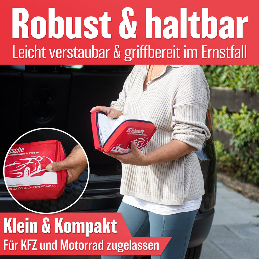 HELDENWERK KFZ Verbandstasche nach aktueller Norm 2026 - Europaweit Nutzbar - Erste Hilfe Set Auto Verbandskasten DIN 13164:2022 (StVO konform)