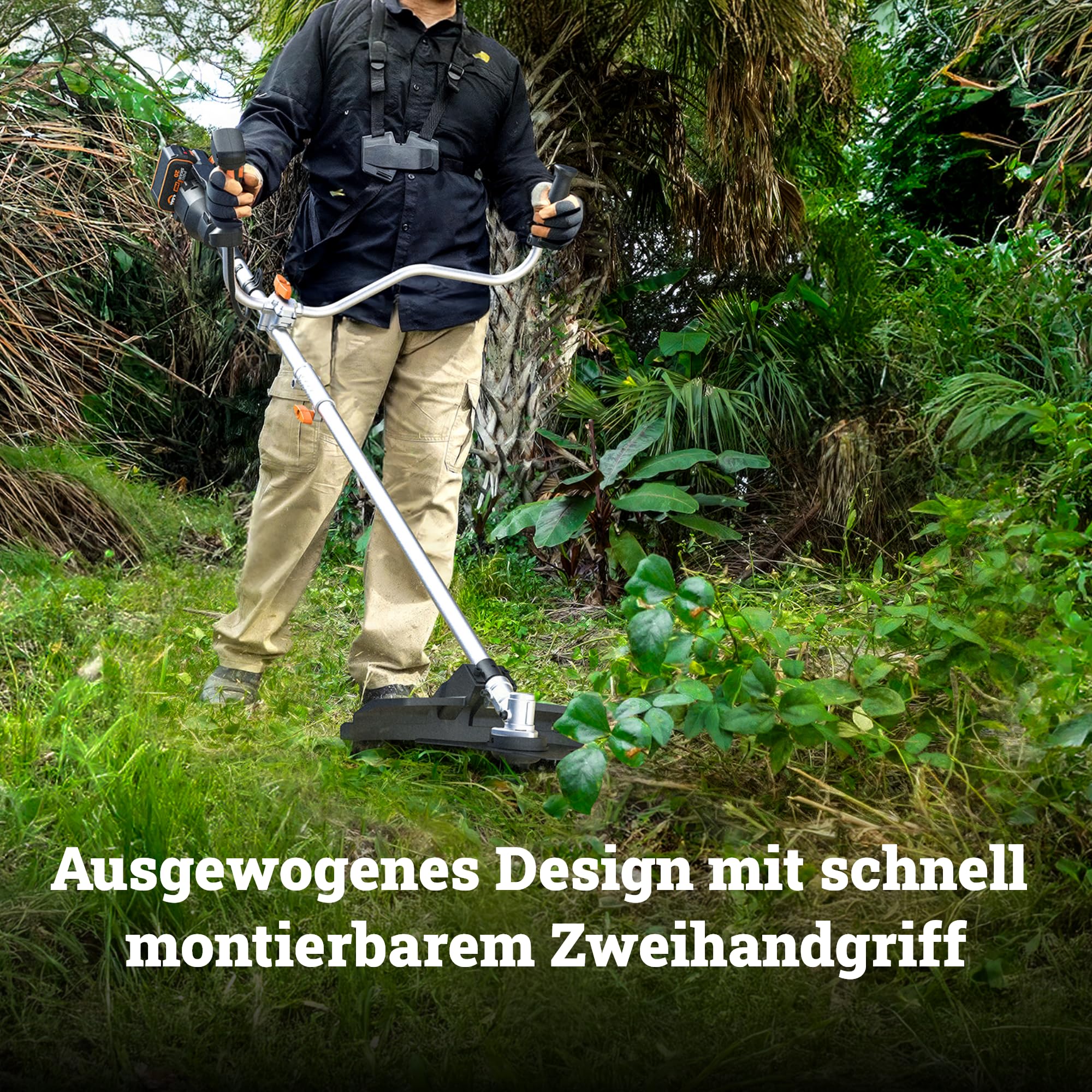 WORX WG084E.9 Akku-Sense 40V - Brushless Motor - 38 cm Trimmdurchmesser & 25,5 cm Messerdurchmesser - Zweihandgriff - Doppelfaden-System - leichtes & kompaktes Design - ohne Akku & Ladegerät