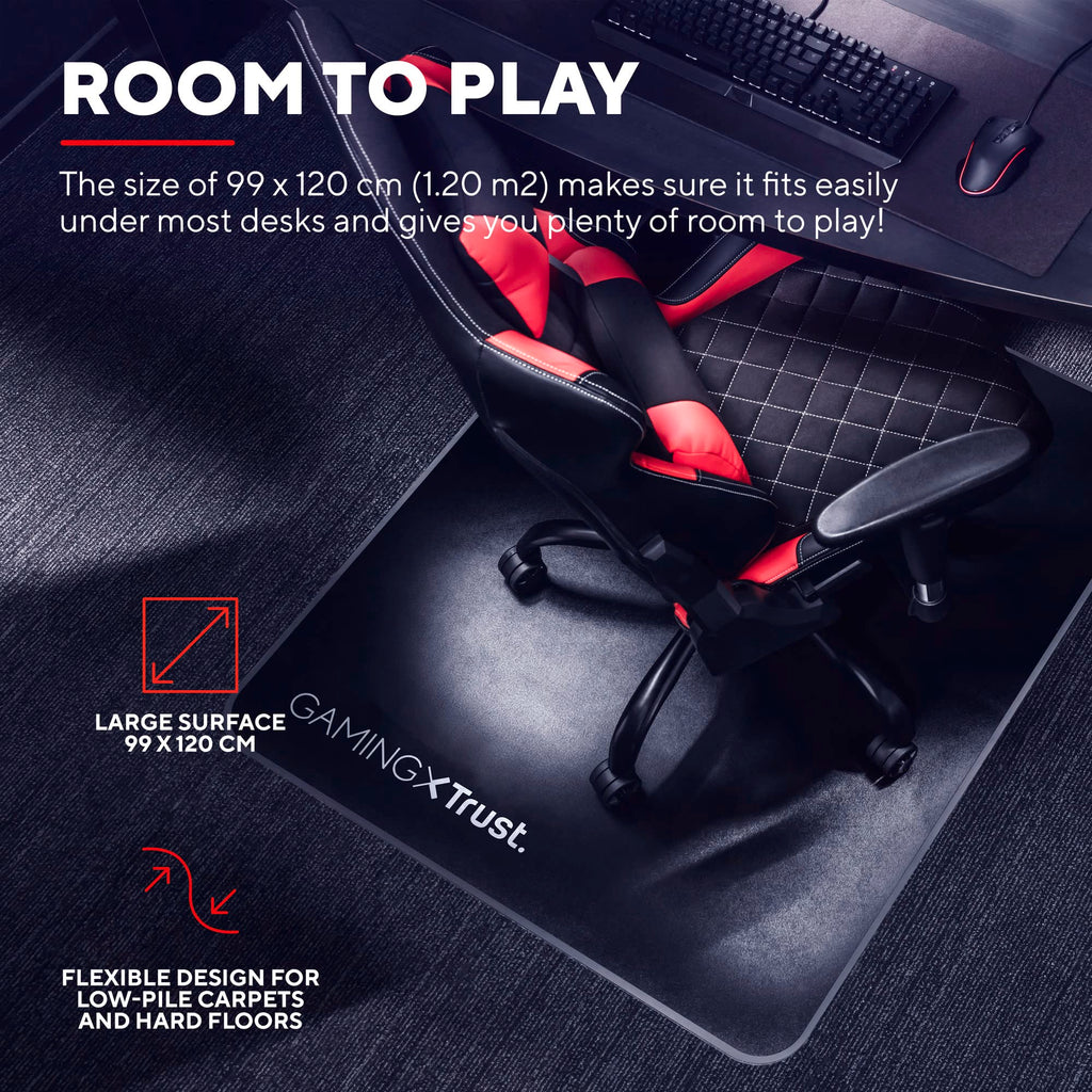 Trust Gaming GXT 715 Bodenschutzmatte 99 x 120 cm, Stuhlunterlage für Gaming Stuhl & Bürostuhl, Unterlage für Hartböden, Schreibtischstuhl Unterlage aus Robustem Material – Schwarz