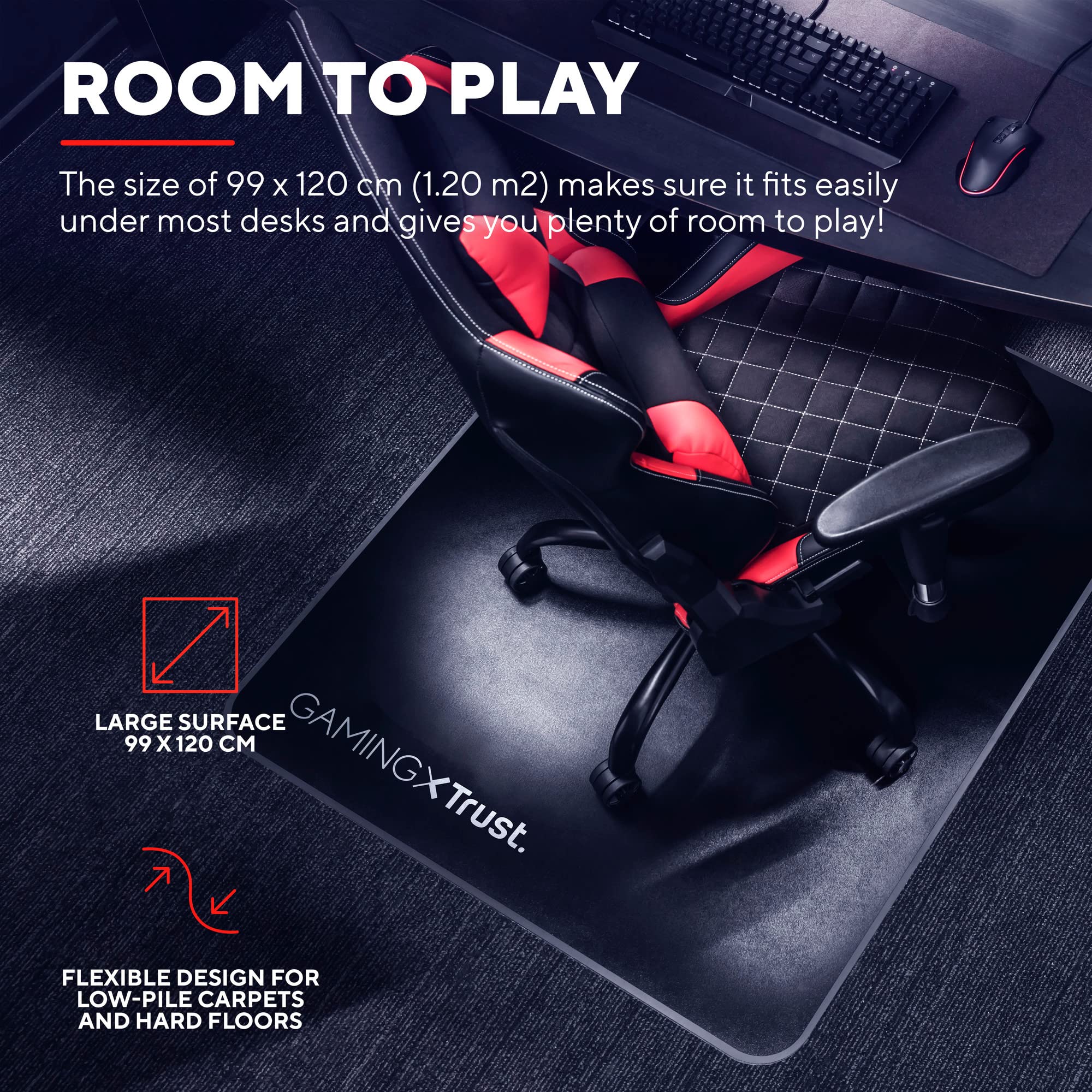 Trust Gaming GXT 715 Bodenschutzmatte 99 x 120 cm, Stuhlunterlage für Gaming Stuhl & Bürostuhl, Unterlage für Hartböden, Schreibtischstuhl Unterlage aus Robustem Material – Schwarz